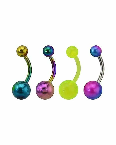 New 🥰 Multi-Pack Yellow Blue Green Purple Ombre Belly Rings 4 Pack - 14 Gauge 🤩 4 New 🥰 Multi-Pack Yellow Blue Green Purple Ombre Belly Rings 4 Pack - 14 Gauge 🤩 - Image 2