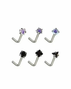 Best Sale 👏 Multi-Pack Shape CZ L-Bend Nose Rings 6 Pack - 20 Gauge 😍 -Playboy Shop 03785748 a