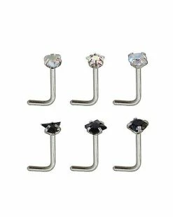 Best Sale 👏 Multi-Pack Shape CZ L-Bend Nose Rings 6 Pack - 20 Gauge 😍 -Playboy Shop 03785748 b