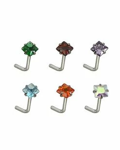 Brand new 🛒 Multi-Pack Colored CZ L-Bend Nose Rings 6 Pack - 20 Gauge 👏 -Playboy Shop 03785755 a