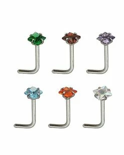 Brand new 🛒 Multi-Pack Colored CZ L-Bend Nose Rings 6 Pack - 20 Gauge 👏 -Playboy Shop 03785755 b
