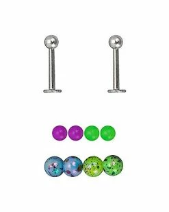 Best Sale 🎉 Multi-Pack Silvertone Labret Lip Rings 2 Pack with Extra Balls - 16 Gauge 🔥
