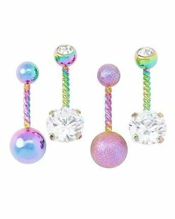 Top 10 🤩 CZ Oil Slick Twist Belly Button Rings 4 Pack - 14 Gauge 👍