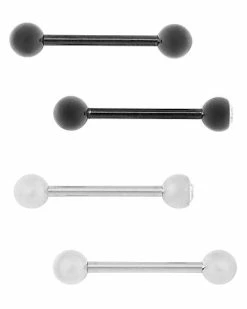Promo 𧨠Multi-Pack CZ Titanium Black and White Barbells 4 Pack - 14 Gauge π