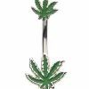 Promo 😍 Glow in the Dark Green Weed Leaf Belly Ring - 14 Gauge 😉 -Playboy Shop 03788544 a