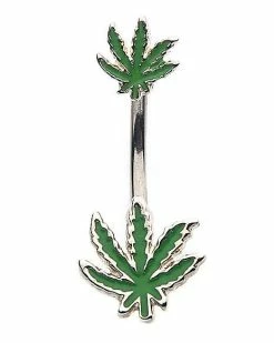 Promo 😍 Glow in the Dark Green Weed Leaf Belly Ring - 14 Gauge 😉