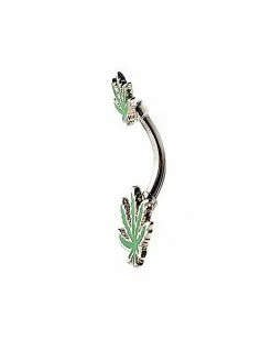 Promo 😍 Glow in the Dark Green Weed Leaf Belly Ring - 14 Gauge 😉 -Playboy Shop 03788544 c