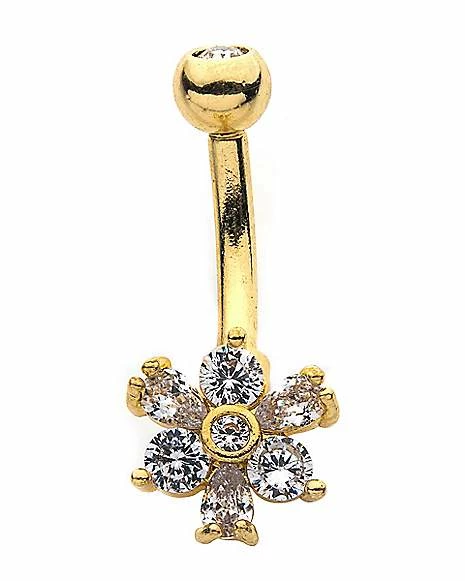 Best Pirce π― CZ Goldplated Flower Belly Ring - 14 Gauge π 3 Best Pirce π― CZ Goldplated Flower Belly Ring - 14 Gauge π