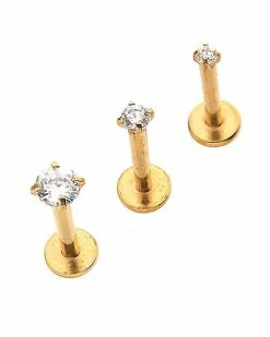Deals 👍 Multi-Pack Prong CZ Goldplated Labret Lip Rings 3 Pack - 16 Gauge 😀 -Playboy Shop 03788692 b