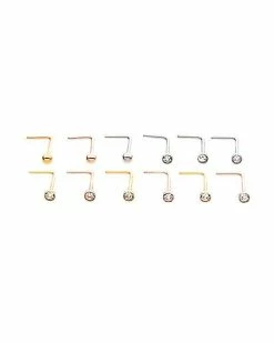 Cheap 🧨 Multi-Pack CZ L-Bend Nose Rings 12 Pack - 20 Gauge 🔥 -Playboy Shop 03788809 a