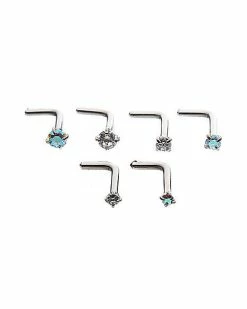 New ✔️ Multi-Pack CZ L-Bend Nose Rings 6 Pack - 20 Gauge 😍 -Playboy Shop 03788817 a