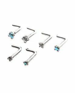 New ✔️ Multi-Pack CZ L-Bend Nose Rings 6 Pack - 20 Gauge 😍 -Playboy Shop 03788817 b