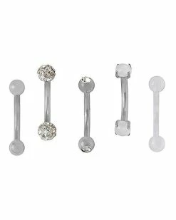 Buy 🥰 Multi-Pack CZ Silvertone and White Curved Barbells 5 Pack - 16 Gauge ✔️