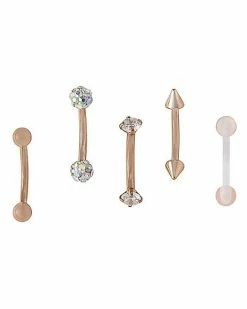 Buy ⌛ Multi-Pack CZ Rose Goldtone and Spike Curved Barbells 5 Pack - 16 Gauge 🛒