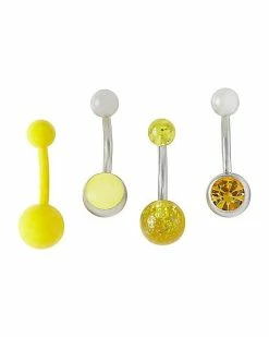 Deals 🎁 Multi-Pack Glow In The Dark Yellow Belly Rings 4 Pack - 14 Gauge ✔️