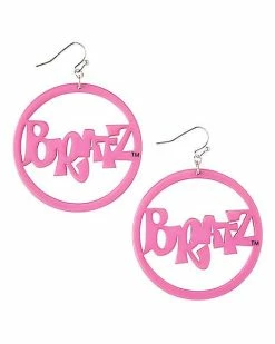 Cheap 😉 Pink Acrylic Bratz Logo Hoop Dangle Earrings 🔥