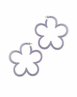 Cheap 🥰 Flower Outline Hoop Earrings - 18 Gauge ❤️