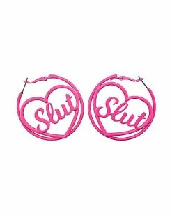 Best Pirce 🔔 Slut Cursive Heart Hoop Earrings - 18 Gauge 🛒