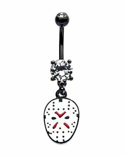 Cheapest ⭐ CZ White Jason Voorhees Mask Dangle Belly Ring 14 Gauge - Friday the 13th 🤩