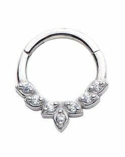 Cheap π CZ Silvertone Leaf Hinged Septum Ring - 16 Gauge π