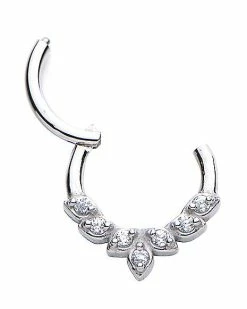 Cheap 🌟 CZ Silvertone Leaf Hinged Septum Ring - 16 Gauge 👍 -Playboy Shop 03794872 c