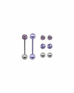 Budget 🧨 Multi-Pack CZ Purple Barbells with Extra Balls - 14 Gauge 🎉