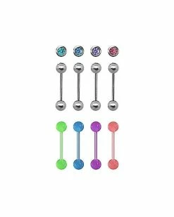 Flash Sale 😀 Multi-Pack Glow in the Dark Round CZ Barbells 8 Pack - 14 Gauge ❤️