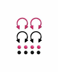 Buy ✨ Multi-Pack Black and Pink Horseshoe Rings with Extra Balls - 16 Gauge 🔔