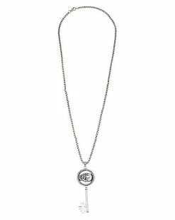 Discount ✔️ Silvertone Skull Skeleton Key Pendant Necklace 🎁 -Playboy Shop 03800497 b