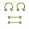 Best deal 🤩 Multi-Pack CZ Goldtone Titanium Nipple Barbells and Horseshoe Rings 2 Pair - 14 Gauge ✨ -Playboy Shop 03801123 a