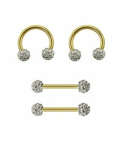 Best deal 🤩 Multi-Pack CZ Goldtone Titanium Nipple Barbells and Horseshoe Rings 2 Pair - 14 Gauge ✨