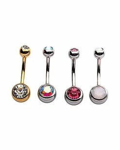 Promo ✔️ Multi-Pack Clear Pink and Opal-Effect Gem Belly Rings 4 Pack - 14 Gauge 🎁