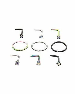 Top 10 🎁 Multi-Pack CZ L Bend and Hoop Nose Rings 9 Pack - 20 Gauge 🔔 -Playboy Shop 03801685 a