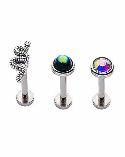 Best Sale 𧨠Multi-Pack CZ Snake Cartilage Earrings 3 Pack - 18 Gauge β€οΈ