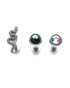 Best Sale 🧨 Multi-Pack CZ Snake Cartilage Earrings 3 Pack - 18 Gauge ❤️ -Playboy Shop 03801982 c