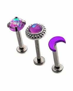 Best Sale 🔥 Multi-Pack Moon and Gem Cartilage Earrings 3 Pack - 18 Gauge 🎁 -Playboy Shop 03802006 b