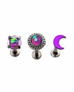 Best Sale 🔥 Multi-Pack Moon and Gem Cartilage Earrings 3 Pack - 18 Gauge 🎁 -Playboy Shop 03802006 c
