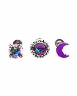 Best Sale 🔥 Multi-Pack Moon and Gem Cartilage Earrings 3 Pack - 18 Gauge 🎁 -Playboy Shop 03802006 d