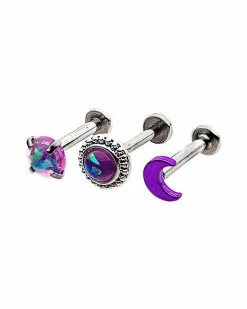 Best Sale 🔥 Multi-Pack Moon and Gem Cartilage Earrings 3 Pack - 18 Gauge 🎁 -Playboy Shop 03802006 e