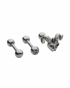 Best Sale 🌟 Multi-Pack CZ Bull Head Cartilage Barbells 3 Pack - 18 Gauge 💯 -Playboy Shop 03802048 b