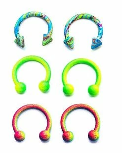 Best deal 🛒 Multi-Pack Neon Horseshoe Rings 3 Pair - 16 Gauge ❤️ -Playboy Shop 03802055 a