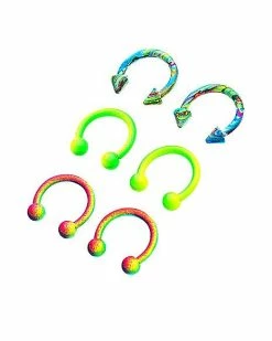 Best deal 🛒 Multi-Pack Neon Horseshoe Rings 3 Pair - 16 Gauge ❤️ -Playboy Shop 03802055 b