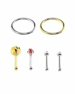Wholesale 🔥 Multi-Pack Red and Gold Strawberry Bone Nose Rings and Hoop Nose Rings 6 Pack - 18 Gauge ✨ -Playboy Shop 03802063 d 1
