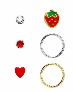 Top 10 ❤️ Multi-Pack Red and Gold Strawberry Bone Nose Rings and Hoop Nose Rings 6 Pack - 22 Gauge 🛒