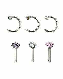 Wholesale ✔️ Multi-Pack CZ Hoop Nose Rings and Bone Nose Rings 6 Pack - 20 Gauge 🎉 -Playboy Shop 03802428 a
