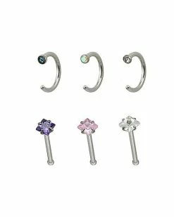 Wholesale ✔️ Multi-Pack CZ Hoop Nose Rings and Bone Nose Rings 6 Pack - 20 Gauge 🎉 -Playboy Shop 03802428 b