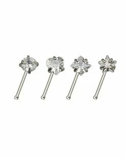 Flash Sale 👍 Multi-Pack CZ Bone Nose Rings 4 Pack - 20 Gauge ⌛ -Playboy Shop 03802667 b