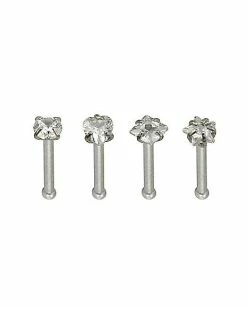 Flash Sale 👍 Multi-Pack CZ Bone Nose Rings 4 Pack - 20 Gauge ⌛ -Playboy Shop 03802717 a