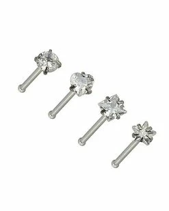 Flash Sale 👍 Multi-Pack CZ Bone Nose Rings 4 Pack - 20 Gauge ⌛ -Playboy Shop 03802717 b