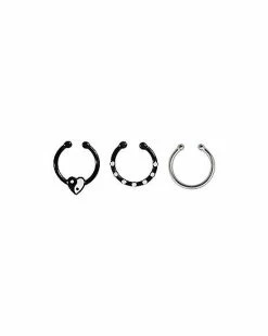 Budget 💯 Multi-Pack Yin Yang Clear Gem Studded and Silvertone Fake Septum Ring 3 Pack 🔥